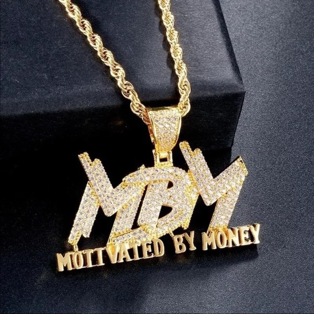 Cubic Zircon MBM Letter pendant chain necklace